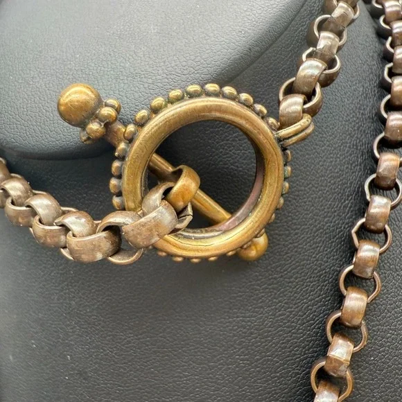 RARE 1994 Signed Stephen Dweck Pendant Necklace Oversized Bronze Chain & Quartz - Picture 4 of 8